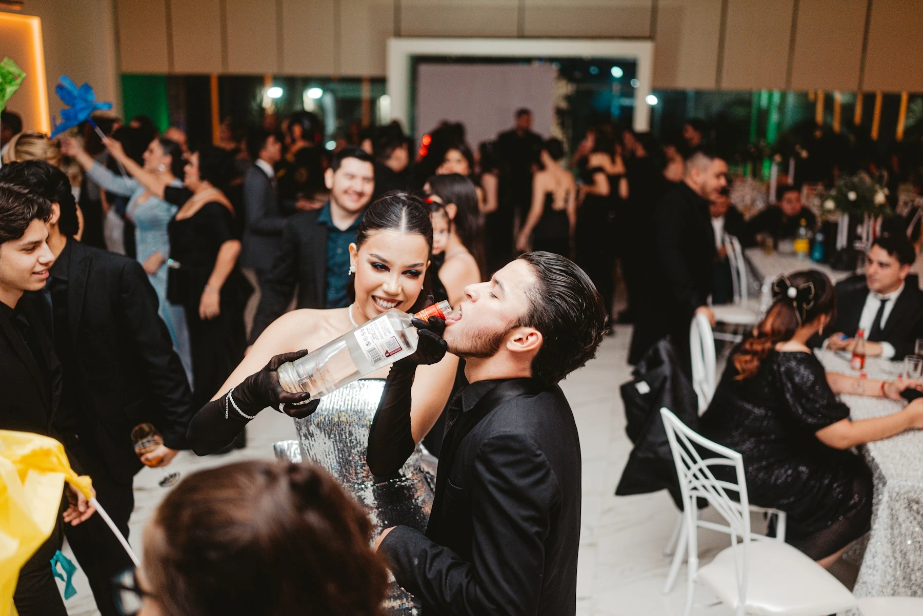 Guests celebrating and raising a toast during an event